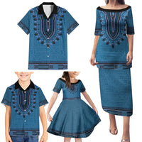 Blue African Dashiki With Fijian Tapa Pattern Family Matching Puletasi and Hawaiian Shirt LT14 - Polynesian Pride