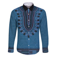 Blue African Dashiki With Fijian Tapa Pattern Family Matching Puletasi and Hawaiian Shirt LT14 Dad's Shirt - Long Sleeve Blue - Polynesian Pride