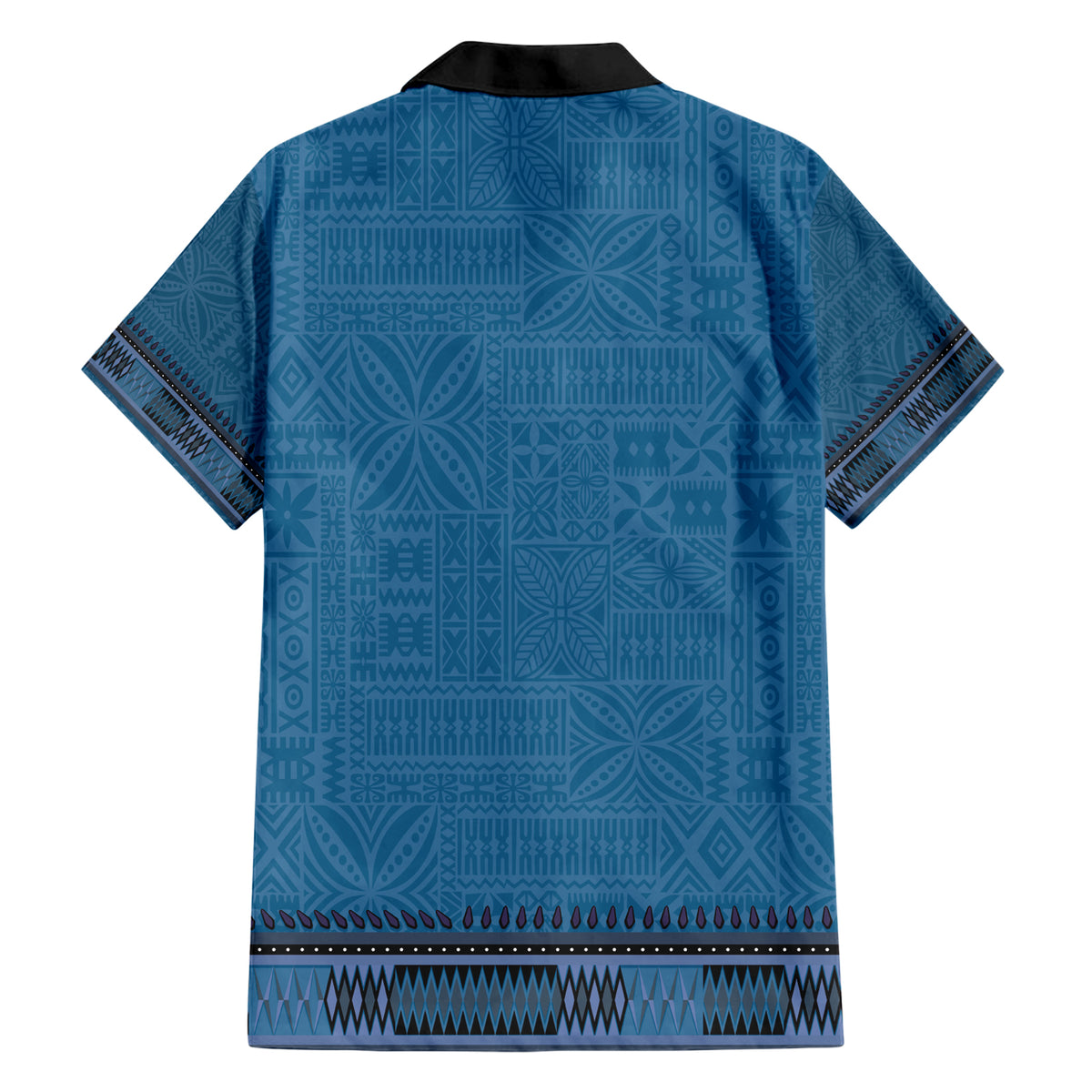 Blue African Dashiki With Fijian Tapa Pattern Family Matching Short Sleeve Bodycon Dress and Hawaiian Shirt LT14 - Polynesian Pride