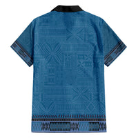 Blue African Dashiki With Fijian Tapa Pattern Family Matching Short Sleeve Bodycon Dress and Hawaiian Shirt LT14 - Polynesian Pride