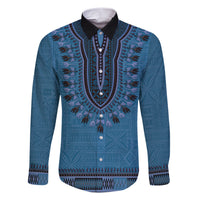 Blue African Dashiki With Fijian Tapa Pattern Family Matching Short Sleeve Bodycon Dress and Hawaiian Shirt LT14 Dad's Shirt - Long Sleeve Blue - Polynesian Pride
