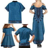 Blue African Dashiki With Fijian Tapa Pattern Family Matching Summer Maxi Dress and Hawaiian Shirt LT14 - Polynesian Pride