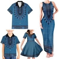 Blue African Dashiki With Fijian Tapa Pattern Family Matching Tank Maxi Dress and Hawaiian Shirt LT14 - Polynesian Pride