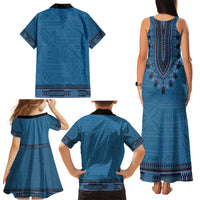Blue African Dashiki With Fijian Tapa Pattern Family Matching Tank Maxi Dress and Hawaiian Shirt LT14 - Polynesian Pride