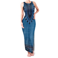 Blue African Dashiki With Fijian Tapa Pattern Family Matching Tank Maxi Dress and Hawaiian Shirt LT14 Mom's Dress Blue - Polynesian Pride