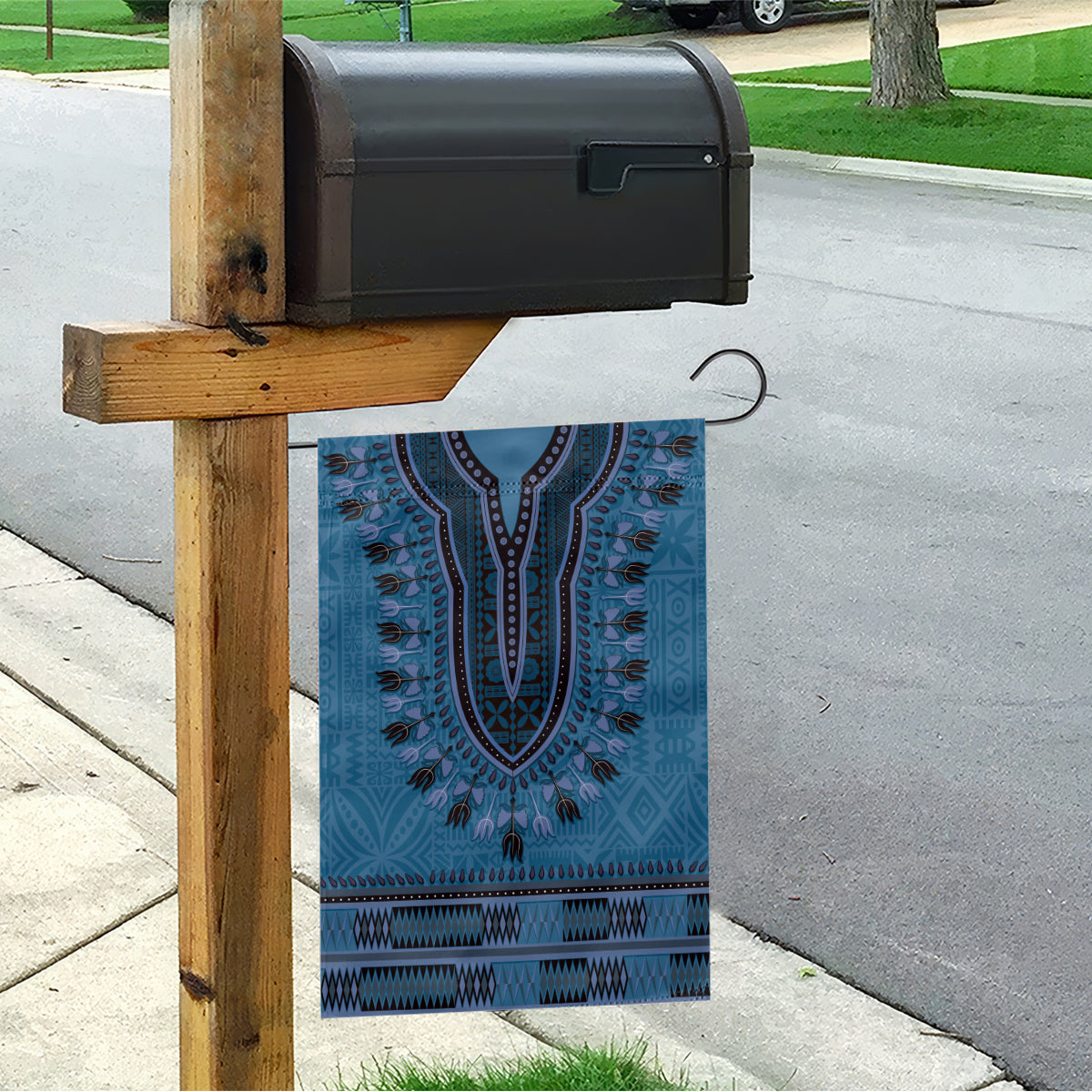 Blue African Dashiki With Fijian Tapa Pattern Garden Flag