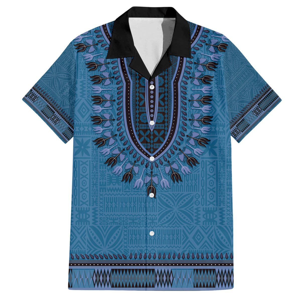 Blue African Dashiki With Fijian Tapa Pattern Hawaiian Shirt LT14 Blue - Polynesian Pride