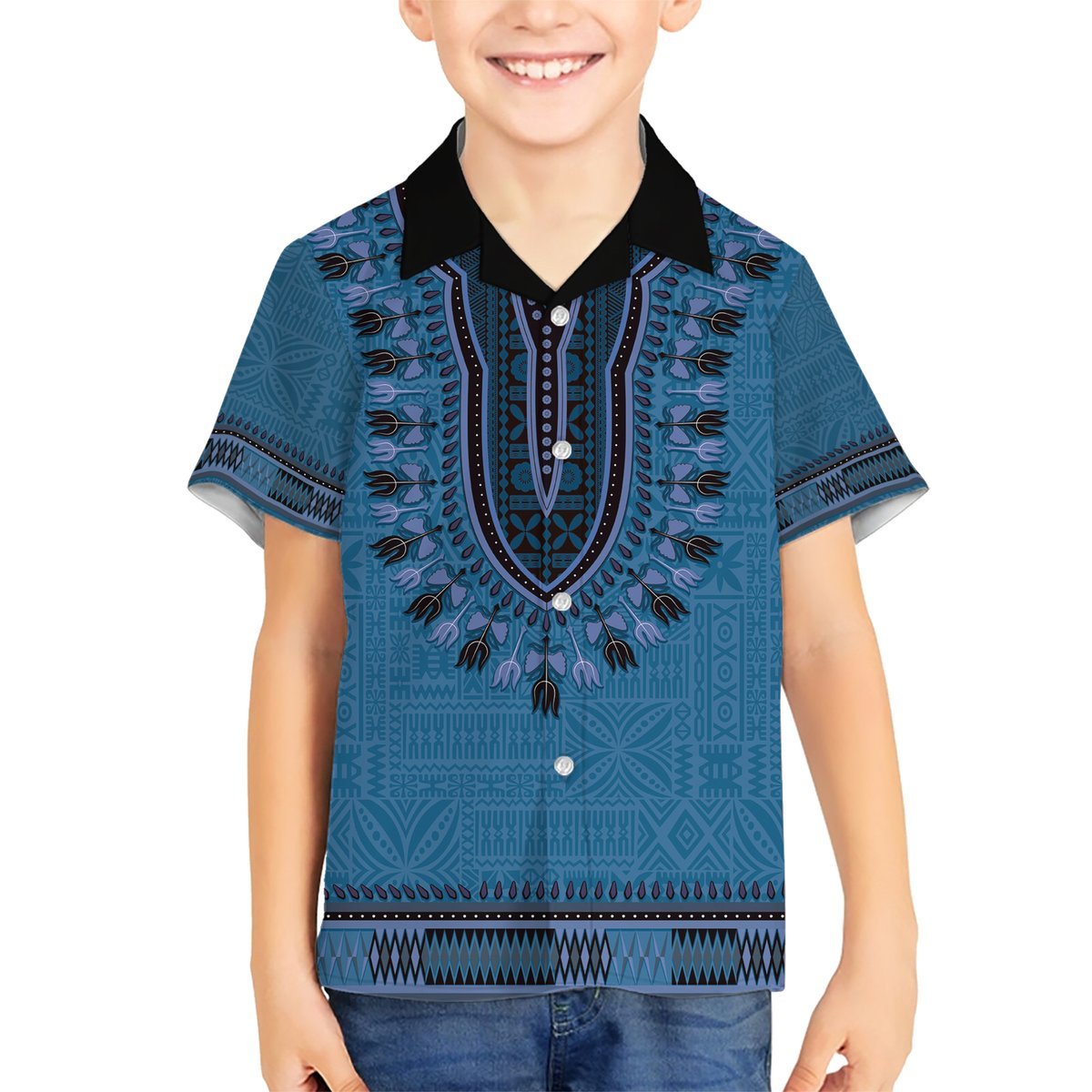 Blue African Dashiki With Fijian Tapa Pattern Hawaiian Shirt LT14 - Polynesian Pride
