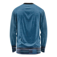 Blue African Dashiki With Fijian Tapa Pattern Long Sleeve Shirt