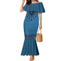Blue African Dashiki With Fijian Tapa Pattern Mermaid Dress LT14 Women Blue - Polynesian Pride