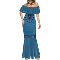 Blue African Dashiki With Fijian Tapa Pattern Mermaid Dress LT14 - Polynesian Pride