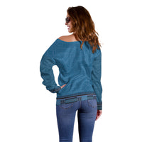 Blue African Dashiki With Fijian Tapa Pattern Off Shoulder Sweater