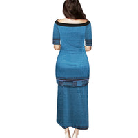 Blue African Dashiki With Fijian Tapa Pattern Puletasi