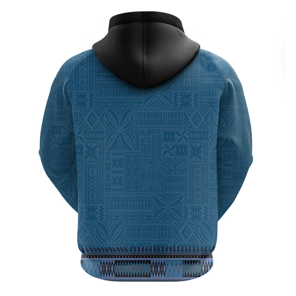 Blue African Dashiki With Fijian Tapa Pattern Zip Hoodie LT14 - Polynesian Pride