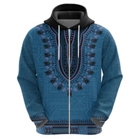 Blue African Dashiki With Fijian Tapa Pattern Zip Hoodie LT14 - Polynesian Pride