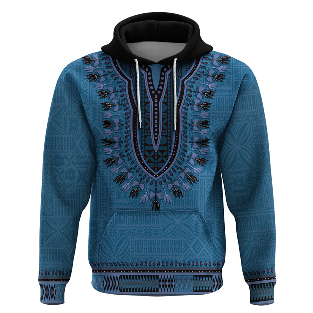 Blue African Dashiki With Fijian Tapa Pattern Zip Hoodie LT14 Pullover Hoodie Blue - Polynesian Pride