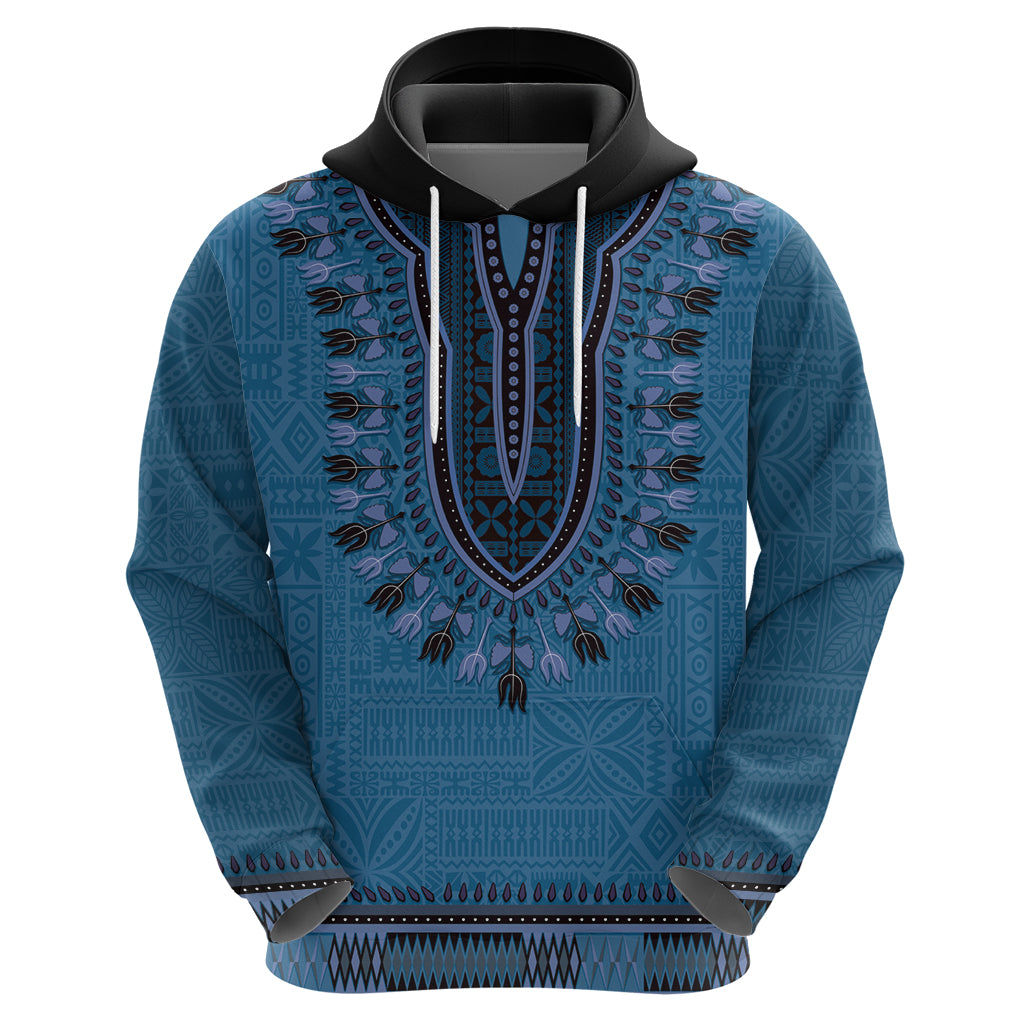 Blue African Dashiki With Fijian Tapa Pattern Zip Hoodie LT14 - Polynesian Pride