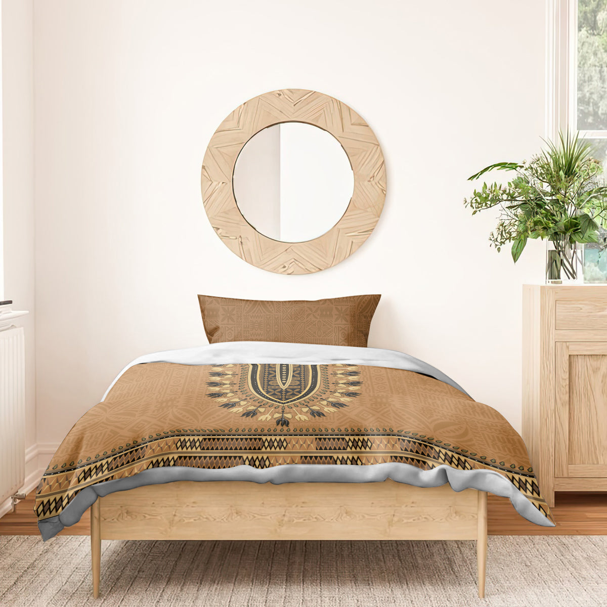 Brown African Dashiki With Fijian Tapa Pattern Bedding Set