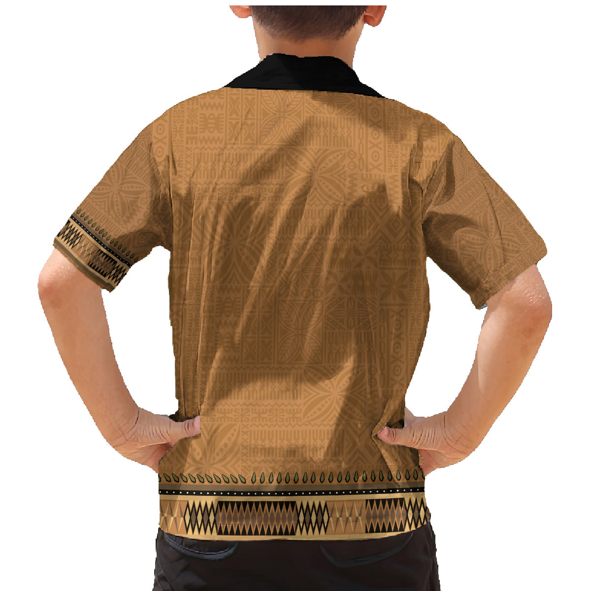 Brown African Dashiki With Fijian Tapa Pattern Family Matching Mermaid Dress and Hawaiian Shirt LT14 - Polynesian Pride