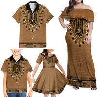 Brown African Dashiki With Fijian Tapa Pattern Family Matching Off Shoulder Maxi Dress and Hawaiian Shirt LT14 - Polynesian Pride