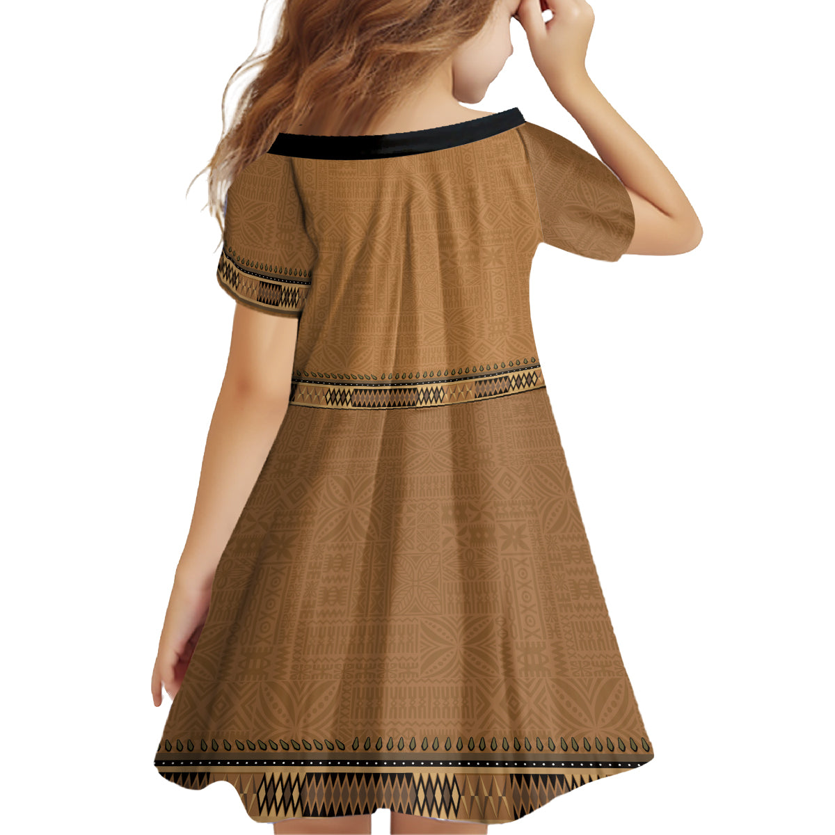 Brown African Dashiki With Fijian Tapa Pattern Family Matching Off Shoulder Short Dress and Hawaiian Shirt LT14 - Polynesian Pride
