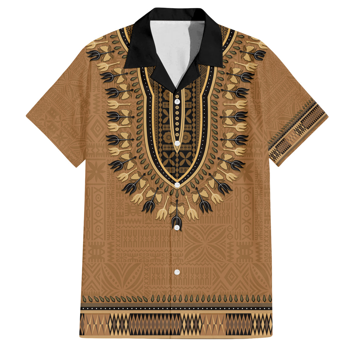 Brown African Dashiki With Fijian Tapa Pattern Family Matching Off Shoulder Short Dress and Hawaiian Shirt LT14 Dad's Shirt - Short Sleeve Brown - Polynesian Pride