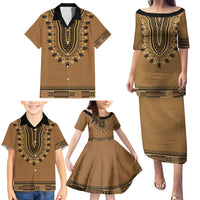 Brown African Dashiki With Fijian Tapa Pattern Family Matching Puletasi and Hawaiian Shirt LT14 - Polynesian Pride