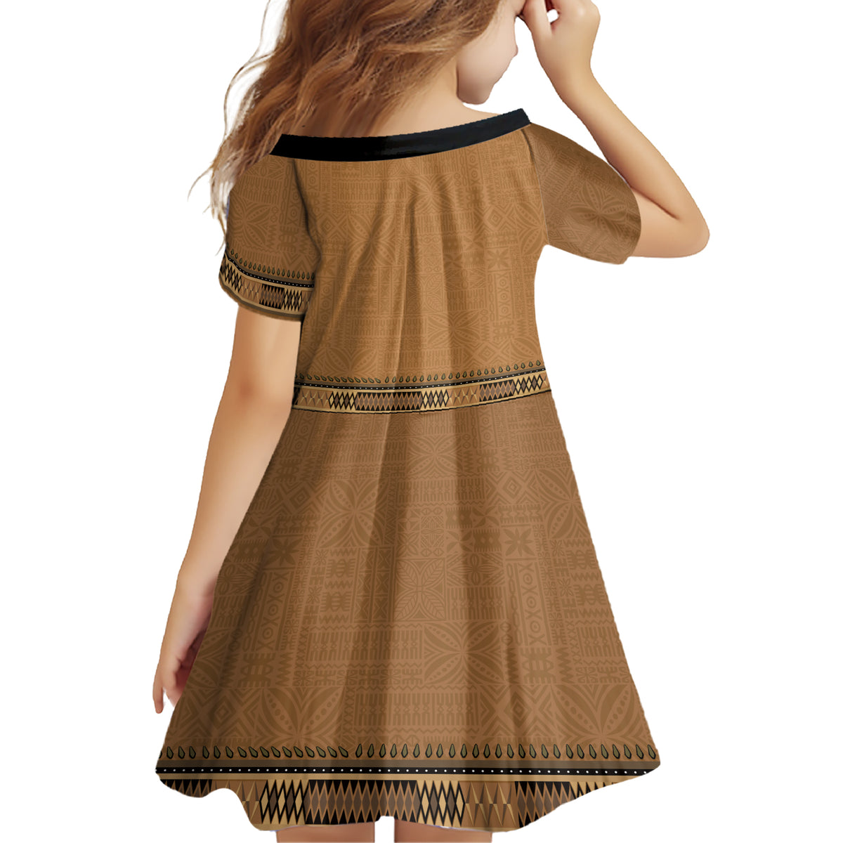 Brown African Dashiki With Fijian Tapa Pattern Family Matching Short Sleeve Bodycon Dress and Hawaiian Shirt LT14 - Polynesian Pride