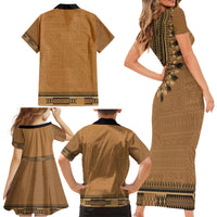 Brown African Dashiki With Fijian Tapa Pattern Family Matching Short Sleeve Bodycon Dress and Hawaiian Shirt LT14 - Polynesian Pride