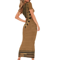 Brown African Dashiki With Fijian Tapa Pattern Family Matching Short Sleeve Bodycon Dress and Hawaiian Shirt LT14 - Polynesian Pride
