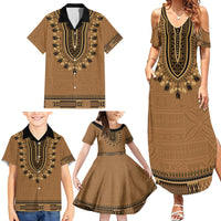 Brown African Dashiki With Fijian Tapa Pattern Family Matching Summer Maxi Dress and Hawaiian Shirt LT14 - Polynesian Pride