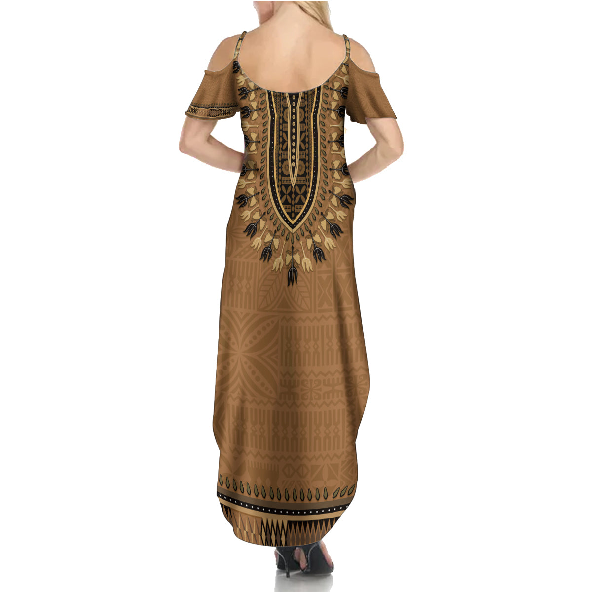 Brown African Dashiki With Fijian Tapa Pattern Family Matching Summer Maxi Dress and Hawaiian Shirt LT14 - Polynesian Pride