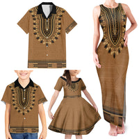 Brown African Dashiki With Fijian Tapa Pattern Family Matching Tank Maxi Dress and Hawaiian Shirt LT14 - Polynesian Pride