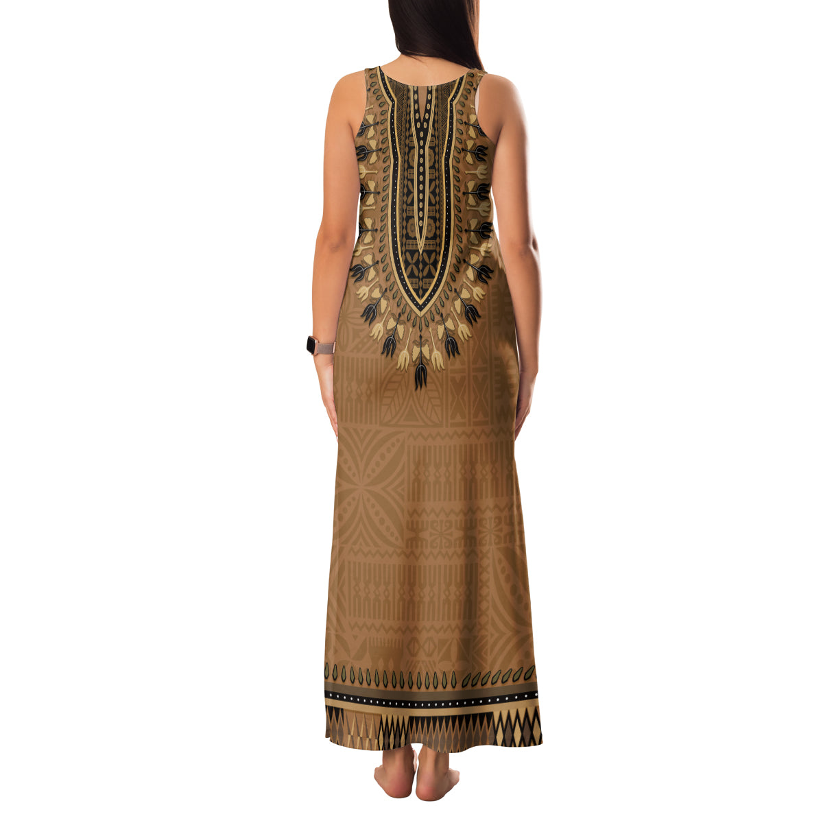 Brown African Dashiki With Fijian Tapa Pattern Family Matching Tank Maxi Dress and Hawaiian Shirt LT14 - Polynesian Pride
