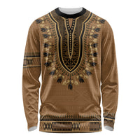 Brown African Dashiki With Fijian Tapa Pattern Long Sleeve Shirt LT14 Unisex Brown - Polynesian Pride
