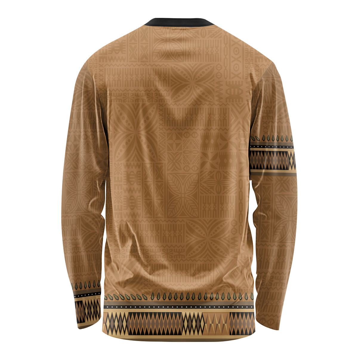 Brown African Dashiki With Fijian Tapa Pattern Long Sleeve Shirt LT14 - Polynesian Pride