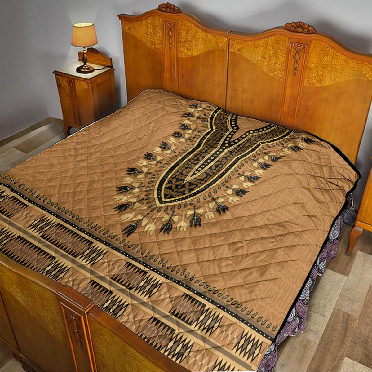 Brown African Dashiki With Fijian Tapa Pattern Quilt
