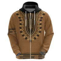Brown African Dashiki With Fijian Tapa Pattern Zip Hoodie LT14 - Polynesian Pride