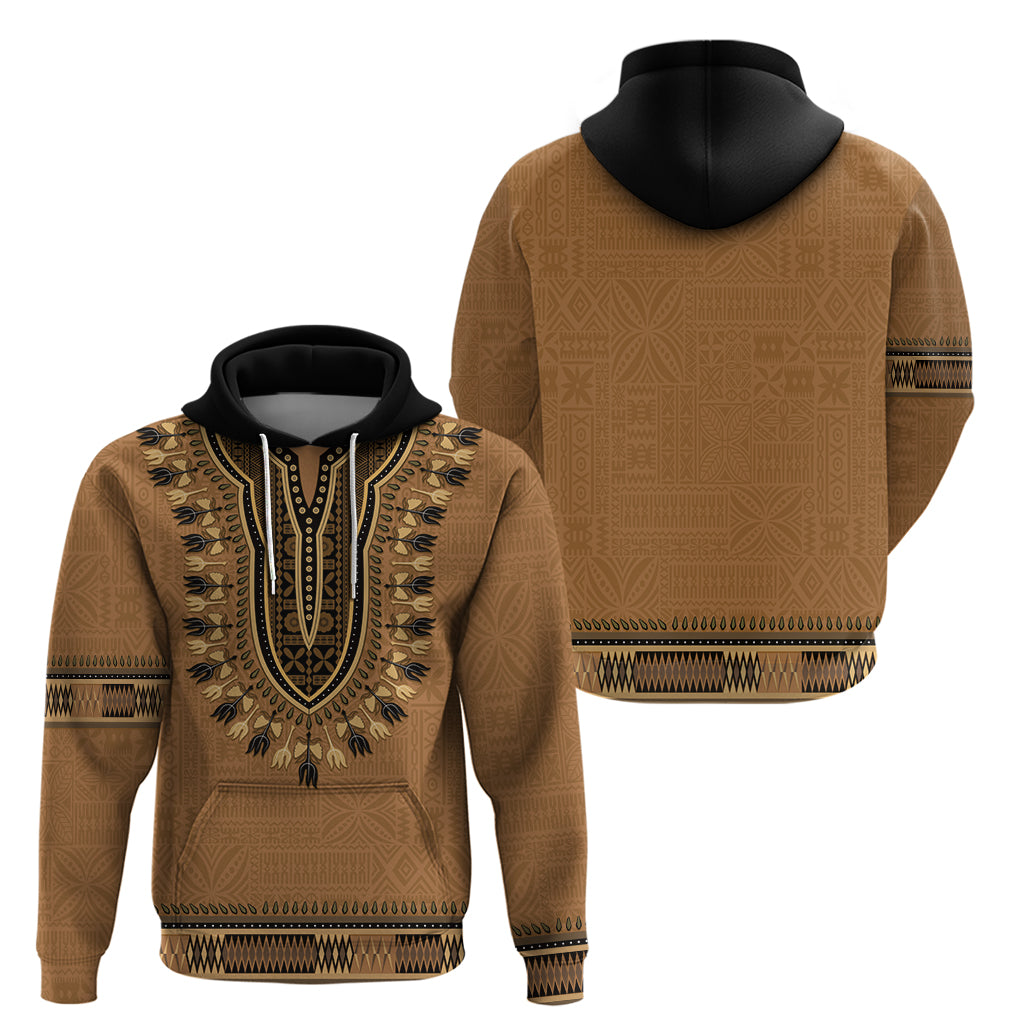 Brown African Dashiki With Fijian Tapa Pattern Zip Hoodie LT14 - Polynesian Pride