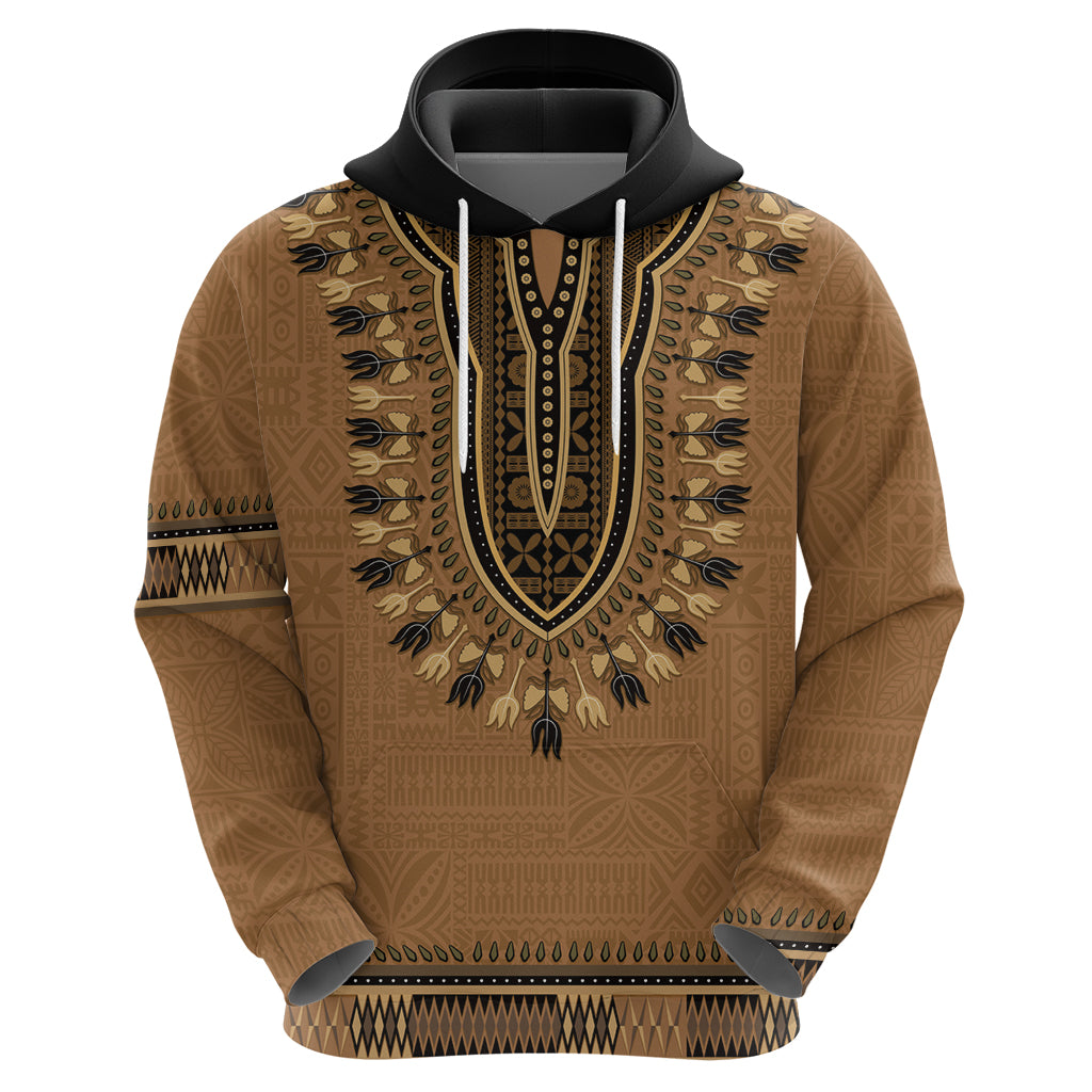 Brown African Dashiki With Fijian Tapa Pattern Zip Hoodie LT14 - Polynesian Pride