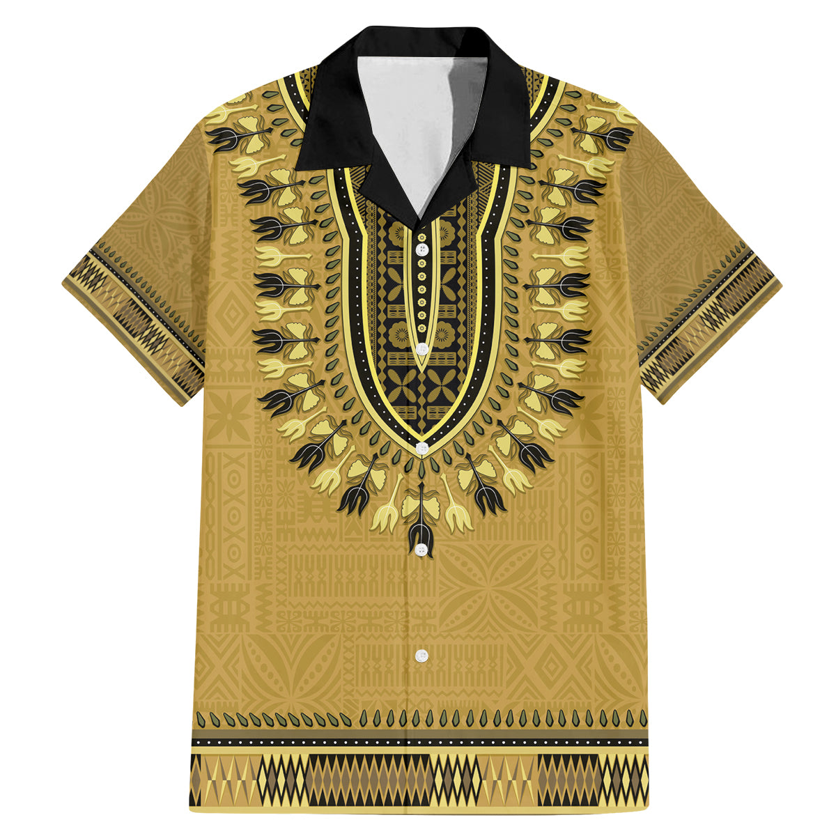 Gold African Dashiki With Fijian Tapa Pattern Family Matching Mermaid Dress and Hawaiian Shirt LT14 Dad's Shirt - Short Sleeve Gold - Polynesian Pride