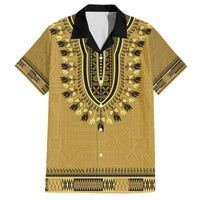 Gold African Dashiki With Fijian Tapa Pattern Family Matching Off Shoulder Maxi Dress and Hawaiian Shirt LT14 Dad's Shirt - Short Sleeve Gold - Polynesian Pride