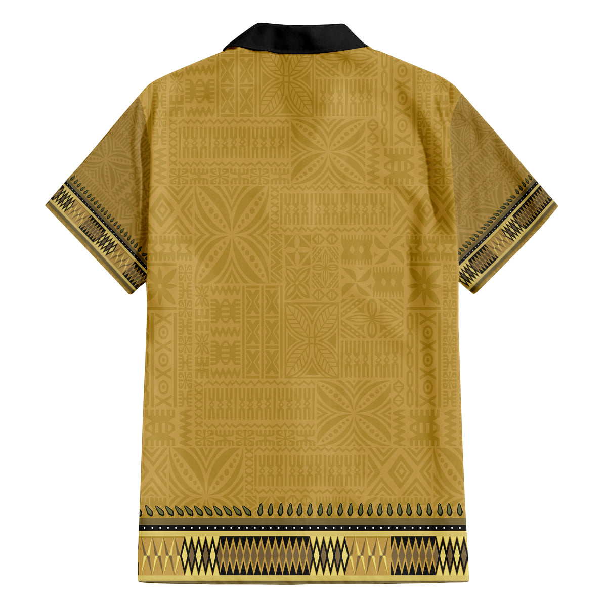 Gold African Dashiki With Fijian Tapa Pattern Family Matching Off Shoulder Maxi Dress and Hawaiian Shirt LT14 - Polynesian Pride