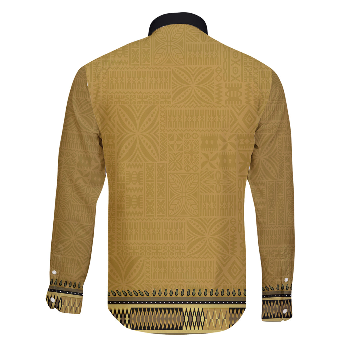 Gold African Dashiki With Fijian Tapa Pattern Family Matching Off Shoulder Maxi Dress and Hawaiian Shirt LT14 - Polynesian Pride