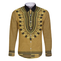 Gold African Dashiki With Fijian Tapa Pattern Family Matching Puletasi and Hawaiian Shirt LT14 Dad's Shirt - Long Sleeve Gold - Polynesian Pride