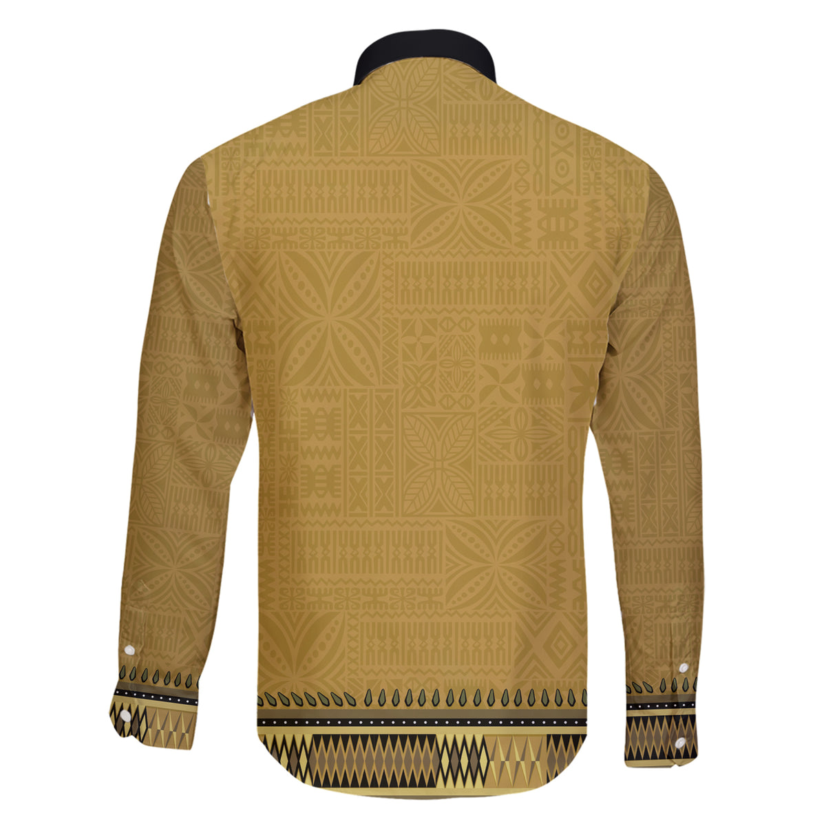 Gold African Dashiki With Fijian Tapa Pattern Family Matching Short Sleeve Bodycon Dress and Hawaiian Shirt LT14 - Polynesian Pride