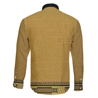 Gold African Dashiki With Fijian Tapa Pattern Family Matching Short Sleeve Bodycon Dress and Hawaiian Shirt LT14 - Polynesian Pride