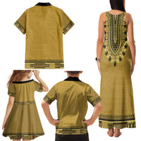 Gold African Dashiki With Fijian Tapa Pattern Family Matching Tank Maxi Dress and Hawaiian Shirt LT14 - Polynesian Pride