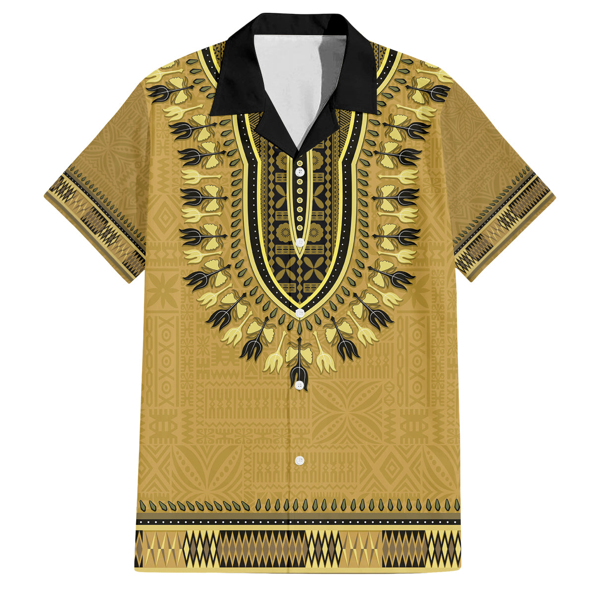 Gold African Dashiki With Fijian Tapa Pattern Family Matching Tank Maxi Dress and Hawaiian Shirt LT14 Dad's Shirt - Short Sleeve Gold - Polynesian Pride