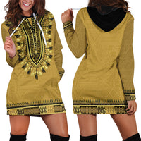 Gold African Dashiki With Fijian Tapa Pattern Hoodie Dress LT14 - Polynesian Pride